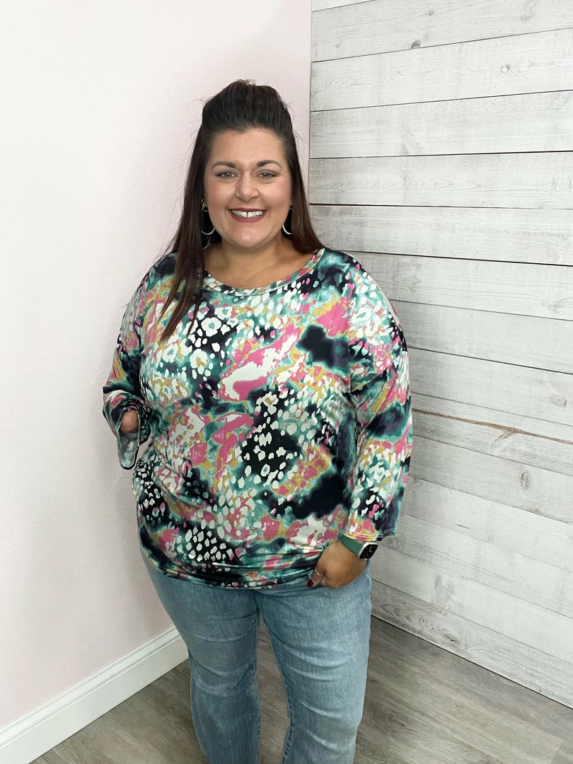 Honeyme "Think About It" Tie Dye Animal Print Top 1 Honeyme "Think About It" Tie Dye Animal Print Top