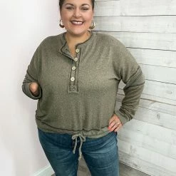 White Birch "Make Life Easy" Button Front Sweater Top- Brown Clothing