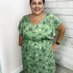 Honeyme "Better This Way" Sage Floral Dress Clothing