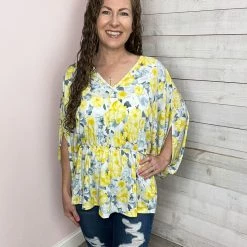 White Birch "Sweet Sunshine" Yellow Floral Print Top