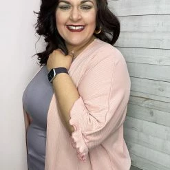 Honeyme "Just A Crush" Ribbed Pink Cardigan