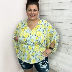 White Birch "Sweet Sunshine" Yellow Floral Print Top