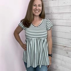 Be Stage "Back Together" Black/White Striped Babydoll Top Clothing