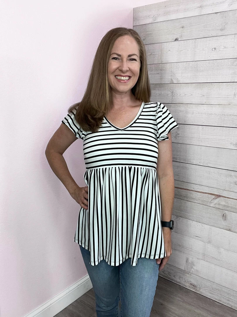 Be Stage "Back Together" Black/White Striped Babydoll Top Clothing 2 Be Stage "Back Together" Black/White Striped Babydoll Top Clothing