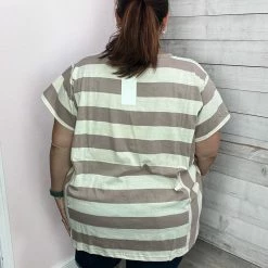 Cotton Bleu Clothing "Keep Up" Striped Short Sleeve Top- Mocha 7 Cotton Bleu Clothing