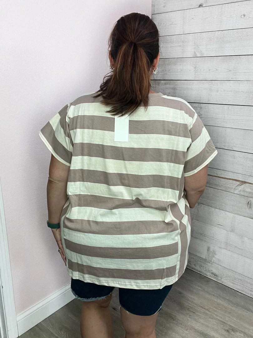 Cotton Bleu Clothing "Keep Up" Striped Short Sleeve Top- Mocha 4 Cotton Bleu Clothing "Keep Up" Striped Short Sleeve Top- Mocha