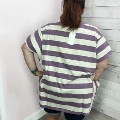 Cotton Bleu Clothing "Keep Up" Striped Short Sleeve Top- Purple