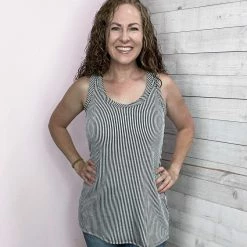 Blumin "Grab Their Attention" Striped Tank- Black Clothing