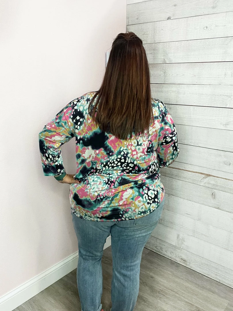 Honeyme "Think About It" Tie Dye Animal Print Top 4 Honeyme "Think About It" Tie Dye Animal Print Top