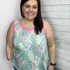 Emerald "Get Going" Paisley Print Tank- Pink Clothing