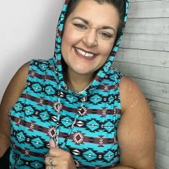 Sunshine & Rodeos "Wonder Often" Aztec Print Hooded Tank Top Clothing 6 Sunshine & Rodeos