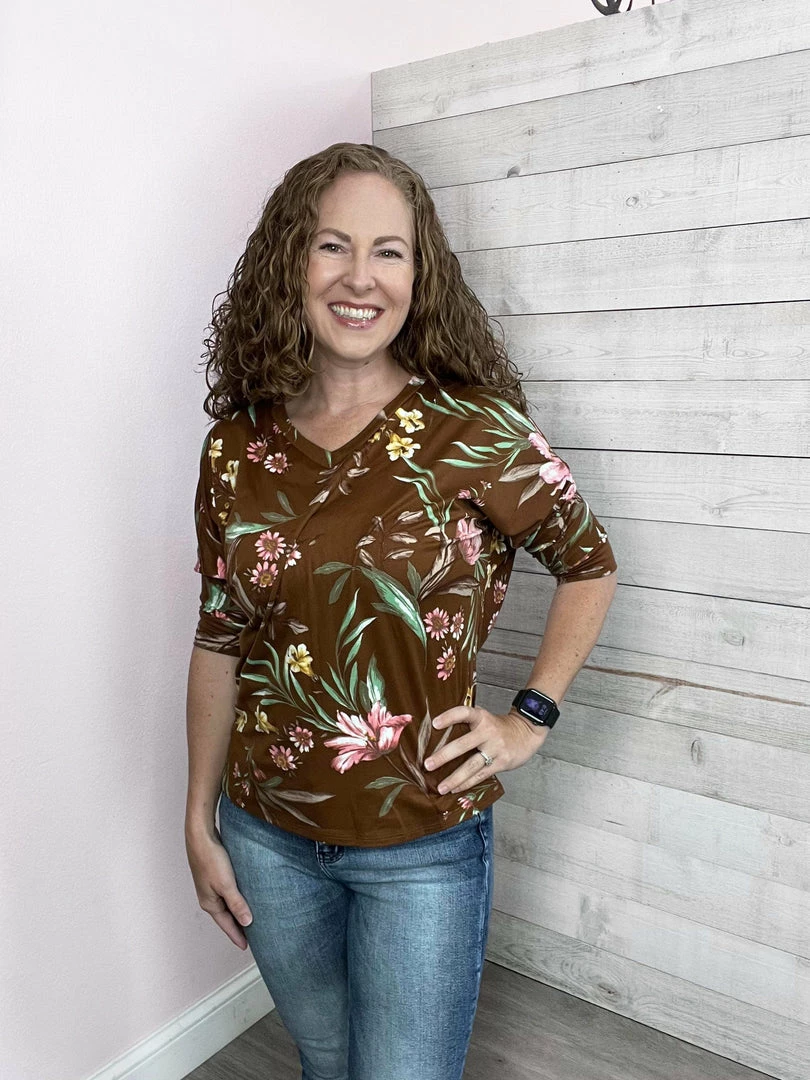 Honeyme Clothing "Can't Let Go" Brown Floral Top 1 Honeyme Clothing "Can't Let Go" Brown Floral Top
