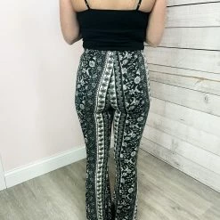 Mono B "Flirty Flare" Paisley Flare Leggings- Black Clothing