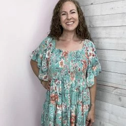 Lovely Melody "Darling" Floral Print Smocked Top- Sage