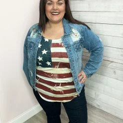 Zenana "Darling Denim" Distressed Jean Jacket- Dark Clothing