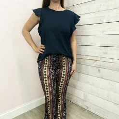 Mono B Clothing "Flirty Flare" Paisley Flare Leggings- Navy