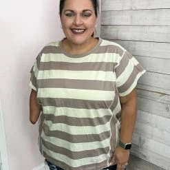 Cotton Bleu Clothing "Keep Up" Striped Short Sleeve Top- Mocha