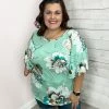 Celeste "Easy Breezy" Floral Print Top W/Ruffle Wing Sleeve Clothing