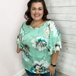 Celeste "Easy Breezy" Floral Print Top W/Ruffle Wing Sleeve Clothing