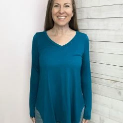 Honeyme "Live Your Life" V Neck Top- Teal