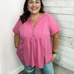 Adora "Lots Of Love" Button Short Sleeve Top Clothing