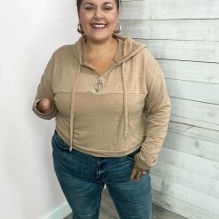 White Birch "Short And Sweet" Zippered Hoodie Top- Brown Clothing