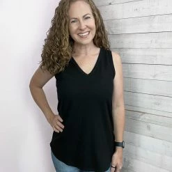 Mittoshop "Heat Wave" Rib V Neck Tank- Black Clothing