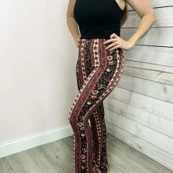 Mono B Clothing "Flirty Flare" Paisley Flare Leggings- Red