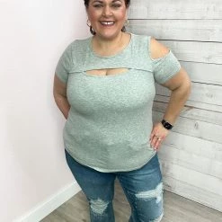 White Birch Clothing "Delightful Day" Cutout Short Sleeve Top- Grey *FINAL SALE*