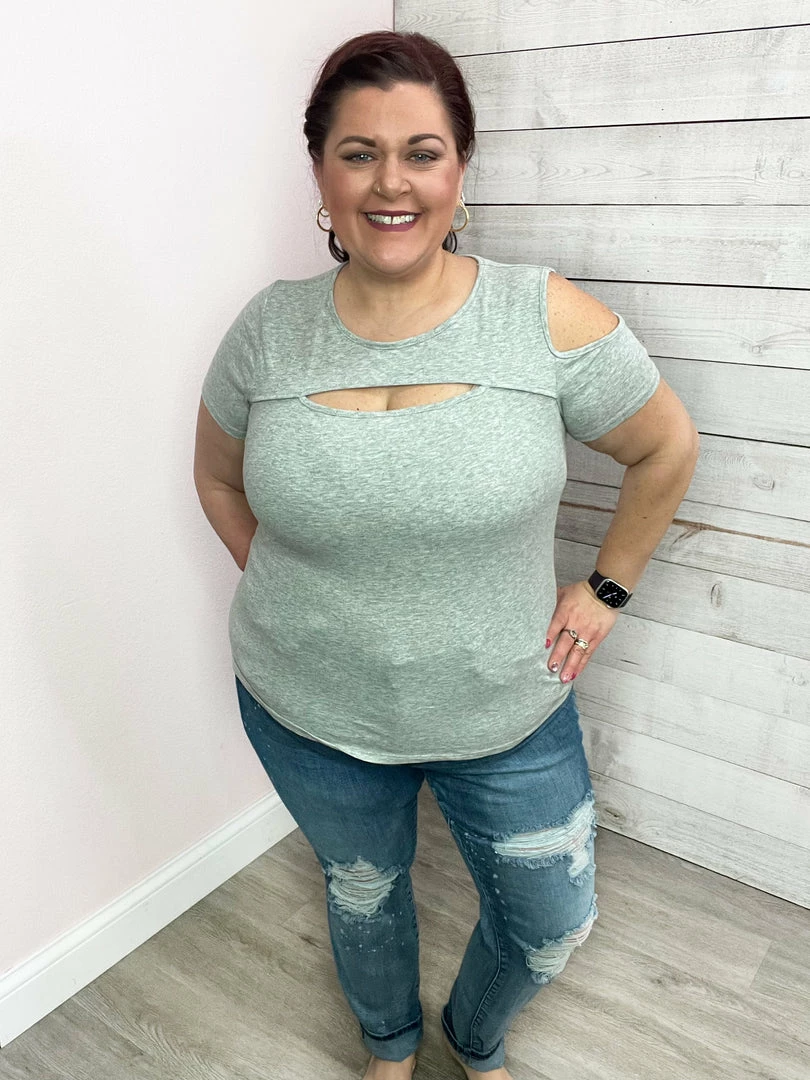 White Birch Clothing "Delightful Day" Cutout Short Sleeve Top- Grey *FINAL SALE* 1 White Birch Clothing "Delightful Day" Cutout Short Sleeve Top- Grey *FINAL SALE*