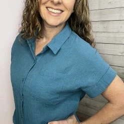 Gilli "Fly Away" Button Down Blouse- Denim Blue Clothing 5 Gilli