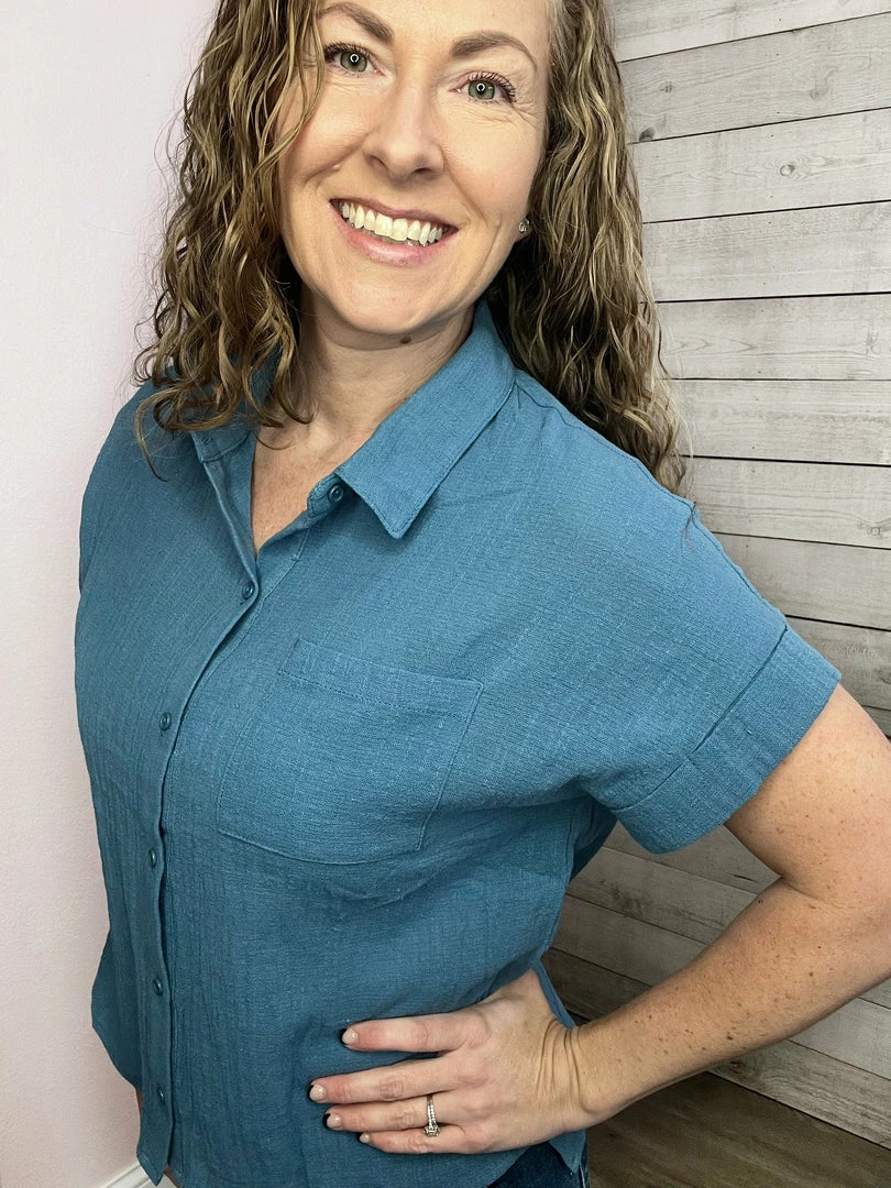 Gilli "Fly Away" Button Down Blouse- Denim Blue Clothing 3 Gilli "Fly Away" Button Down Blouse- Denim Blue Clothing