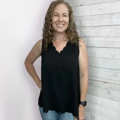 Cotton Bleu "So In Love" Scalloped Tank- Black Clothing