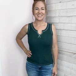 Ps Kate "Summer Time" Ribbed Tank- Teal Clothing