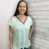 Cozy Casual "Keep Hoping" Mint V Neck Top Clothing