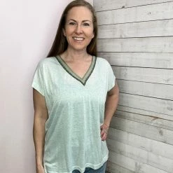Cozy Casual "Keep Hoping" Mint V Neck Top Clothing