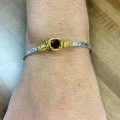 What's Hot "Eva" Silver Hinged Bracelet With Ruby Stone New Arrivals