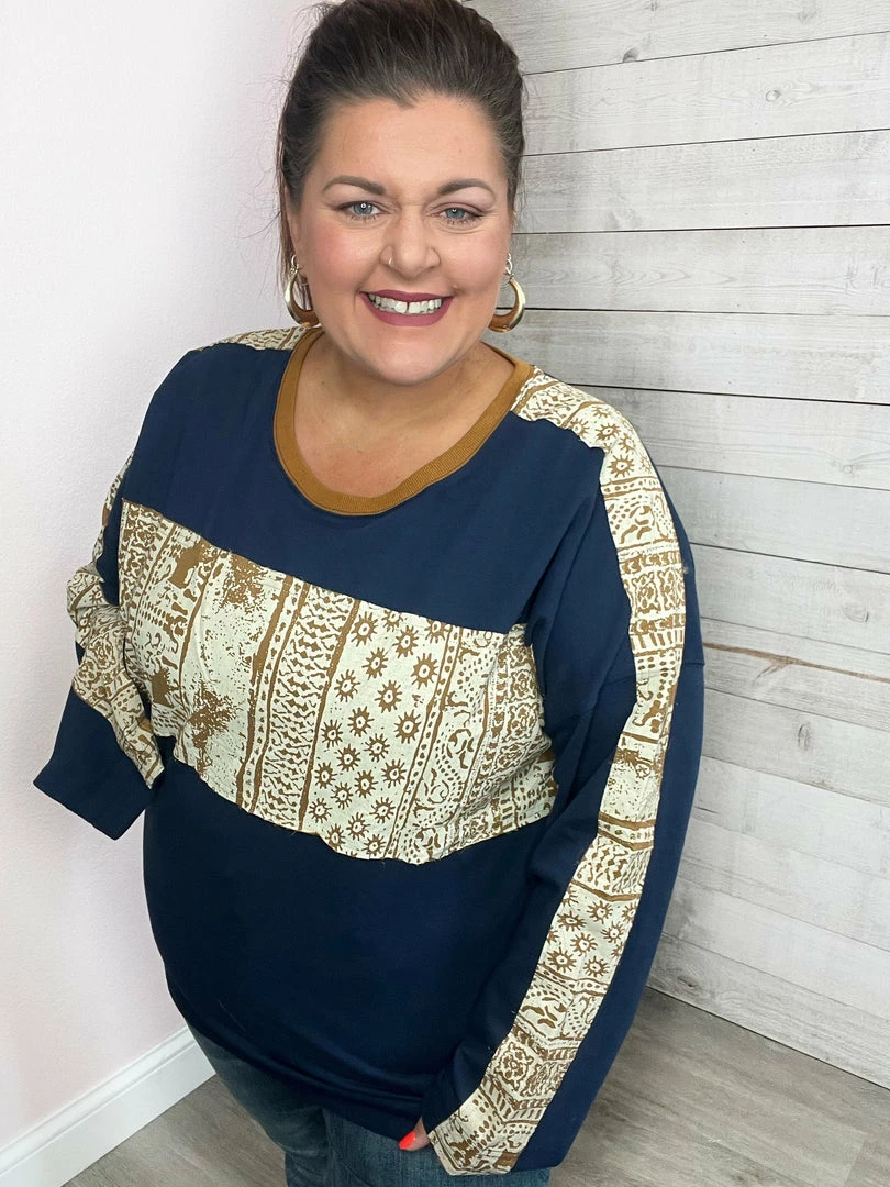 Cotton Bleu "Looking For You" Navy Contrast Print Top 4 Cotton Bleu "Looking For You" Navy Contrast Print Top