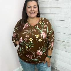 Honeyme Clothing "Can't Let Go" Brown Floral Top