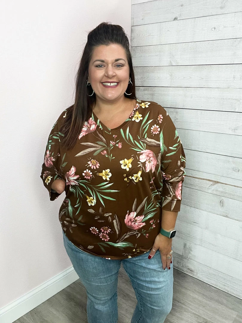 Honeyme Clothing "Can't Let Go" Brown Floral Top 2 Honeyme Clothing "Can't Let Go" Brown Floral Top