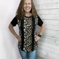 Sunshine & Rodeos "Adore You" Leopard Vertical Colorblock Top Clothing