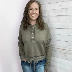 White Birch "Make Life Easy" Button Front Sweater Top- Brown Clothing