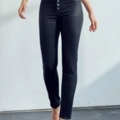 Kancan "Sabina" Coated High Rise Skinny Jean- Black Clothing