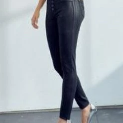 Kancan "Sabina" Coated High Rise Skinny Jean- Black Clothing
