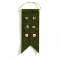 White Ginger New Arrivals "Juniper" Fern Velvet 3 Set Gold Earrings