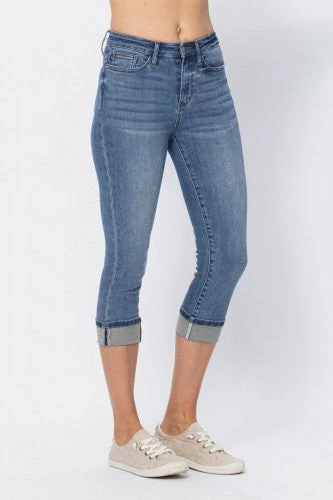 Clothing Judy Blue Mid Rise Cuffed Capri- 78101 2 Clothing Judy Blue Mid Rise Cuffed Capri- 78101