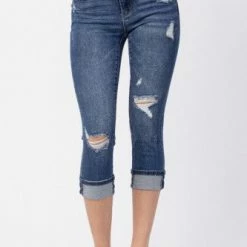 Judy Blue Mid-Rise Cuffed Capri- 78100 Clothing