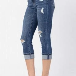 Judy Blue Mid-Rise Cuffed Capri- 78100 Clothing