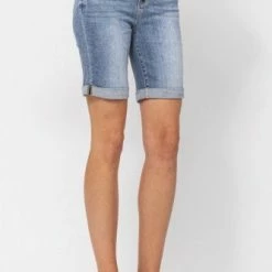 Judy Blue Hi-Rise Cuffed Bermuda Shorts-15226 Clothing
