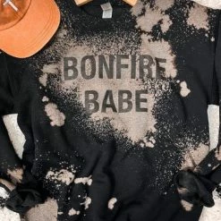 D&E Tees Bonfire Babe Graphic Bleached Sweatshirt Clothing